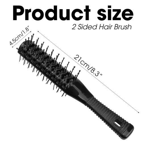 Vented Hair Brush, Anti Static Double Row 2 Sided Comb Best For Blow Drying Styling Care Style Mens Woman Women, Bristle Two Dual Vent Plastic Half Round Professional Brushes With Ballpoint Pins-Black