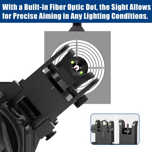 UUQ 45 Degree Offset Fiber Optic Iron Sights,Flip Up Front Rear Sites with Red&Green Dot,BUIS Backup Sight Set for Airsoft Gun, Tool-Free Adjustable Front Sight Rapid Transition,Fits Picatinny Rails