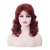 NJJYXH 16 Inches Vintage Copper Red Wigs for Women Long Auburn Wavy Wig with Bangs Synthetic Natural Burgundy Wig for 60s 70s 80s Cosplay,Halloween,Daily Use