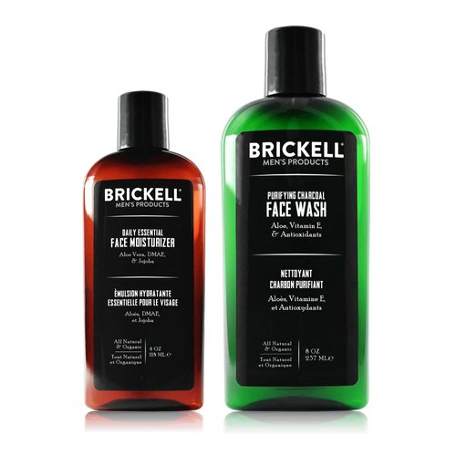 Brickell Men's Daily Essential Face Care Routine II, Purifying Charcoal Face Wash and Daily Essential Face Moisturizer, Natural and Organic, Men's Skin Care Gift Set, Scented