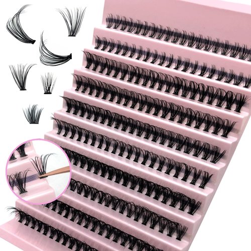 Lash Clusters 200 Pcs Diy Eyelash Extensions D Curl Clusters Lashes 40P 8-18MM Volume Fluffy Individual Lashes Wispy Eyelashes DIY at Home, by Kmilro (40P-0.07D, 8-18MM Mix)