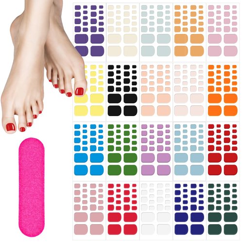 Toe Nail Stickers,20 Sheets Full Nail Wraps Gel Stickers Press On Toenails Solid Color Gel Nail Polish Nail File for Women Girls