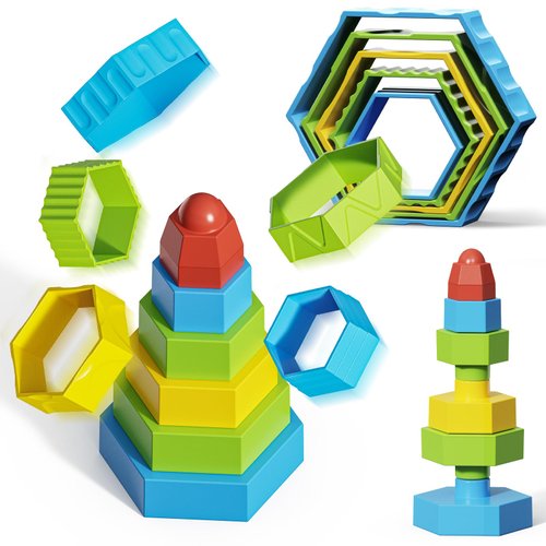 Baby Stacking Toys Building Blocks for Babies 6 9 12 18 Months, Toddler Montessori Toys for 1 2 3 4 Year Old Boy Girl Birthday Gifts, STEM Sensory Preschool Learning Fine Motor Skills Toys for Kids