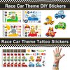 Erweicet Race Car Party Favors 84 PCS Mini Race Cars Keychains Slap Bracelet Stickers Straws Goody Treat Candy Bags for Kids Birthday Party Classroom Reward