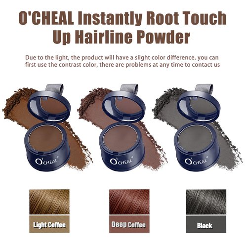 O'CHEAL Hairline Powder, Hair Loss Cover Up Powder, Hair Fibers for Thinning Hair, Instantly Root Touch Up Hair Color for Gray Hair Coverage, Sweatproof Hairline Shadow Powder for Men and Women(Black)