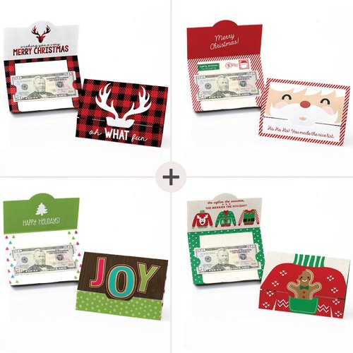Big Dot of Happiness Assorted Holiday Cards - Christmas Money and Gift Card Holders - Set of 8