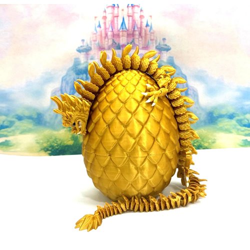 13" 3D Printed Dragon with Dragon Egg, Articulated Dragon, Gold Imperial Dragon, Dragon Fidget Toy, Home Office Decor Executive Desk Toy ID002-GOLD