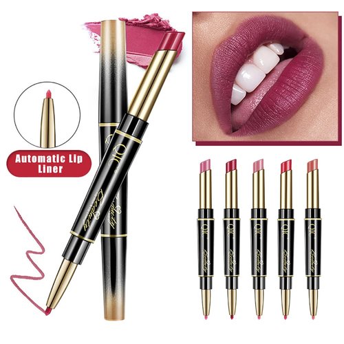 Petansy 5Pcs Double Head Matte Lipstick Set Lip Liner & Lipstick Set Long Lasting Waterproof Moisturizing Lipstick Set(D)
