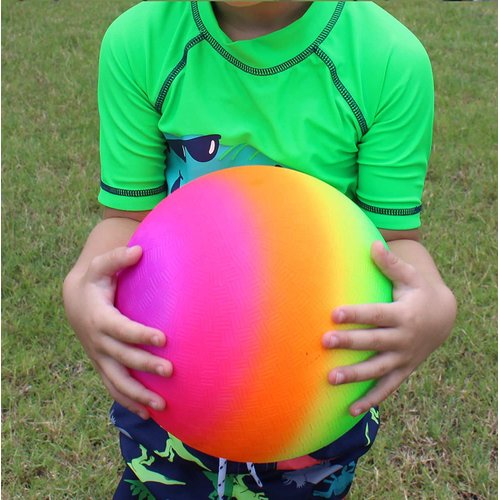 Toys+ Rainbow Ball Playground Ball Perfect Rubber Bouncy Dodgeball, Kickball for Indoor, Outdoor Ball Games (Rainbow Ball + Pump)
