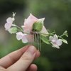 Fangsen Silver Delicacy Pink Rose Wedding Flower Hair Comb Hair Piece Barrette Prom Halloween Festival Flower Girl