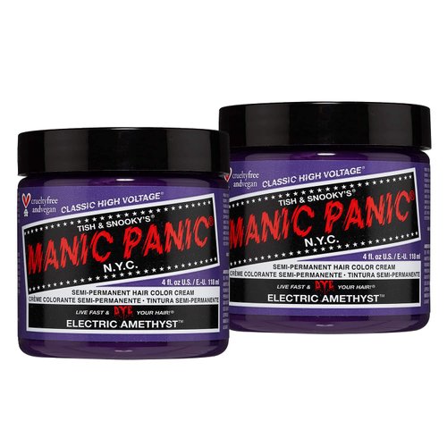 MANIC PANIC Electric Amethyst Hair Dye – Classic High Voltage (2PK) Semi-Permanent Hair Color - Medium Violet Purple With Blue Undertones, Vegan, PPD & Ammonia-Free, For Coloring Hair on Women & Men