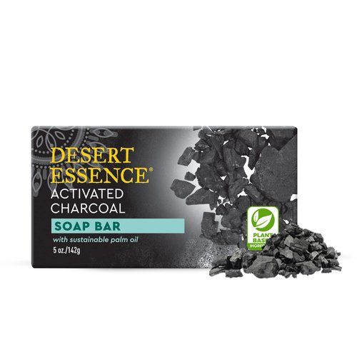 Desert Essence Soap Bar Activated Charcoal - 5 oz - Face & Body - Palm Oil - Detoxify & Moisturize Skin - Remove Excess Oil
