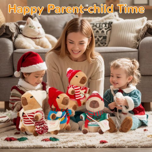 Capybara Plush with 10 Pcs Capybara Costume Fall and Winter Style Dress Up,Christmas Plush, Christmas Stuffed Animals, Capybara Stuffed Animal Birthday Gifts for Boys and Girls (Daily-B)
