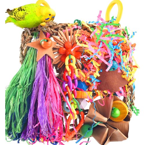 KATUMO Conure Toys, Bird Grass Mat Parakeet Shredder Hanging Toys Cockatiel Foraging Toys Parrot Climbing Wall Toys Lovebird Cage Toys for Small Birds