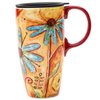 CEDAR HOME Coffee Ceramic Mug Porcelain Latte Tea Cup With Lid 17oz. Orange Flower