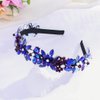 Formery Sparkly Blue Rhinestone Headband Pearl Flower Hairband Party Prom Wedding Handmade Crystal Beads Headpiece for Women and Girls