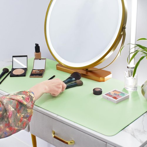 Makeup Mat for Vanity Top Protector,Dresser Protector Top Vanity Essentials,Craft Mats to Protect Table,Nail Art Table Mat,Vanity Desk Cover Pads, Dresser Cover Top Mats,31.5x15.7in (Bean Green&Blue)