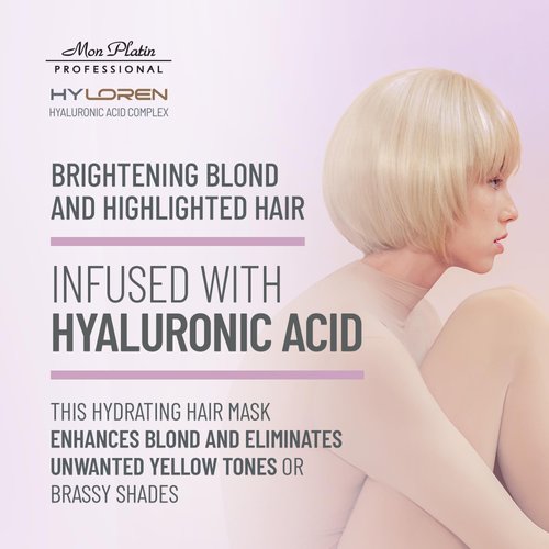 Mon Platin HY Loren Blonde Highlights Mask with Hyaluronic Acid - 500 ml Premium Blonde Hair Mask to Neutralize Yellow and Orangey Tones - Treatment to Repair, Restore, Soften, and Strengthen Hair