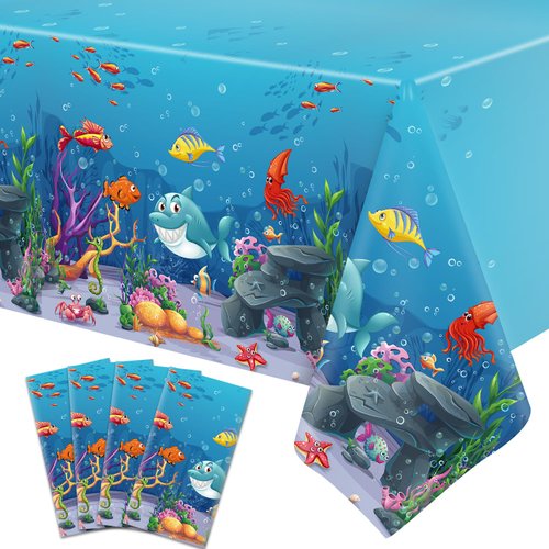 4 Pack Under The Sea Tablecloths Ocean Waves Underwater Table Cover Ocean Animals Table Cloth Ocean Sea Life Tablecloth Ocean Animal Table Cover Summer Beach Pool Birthday Party Supplies 51 x 86 IN