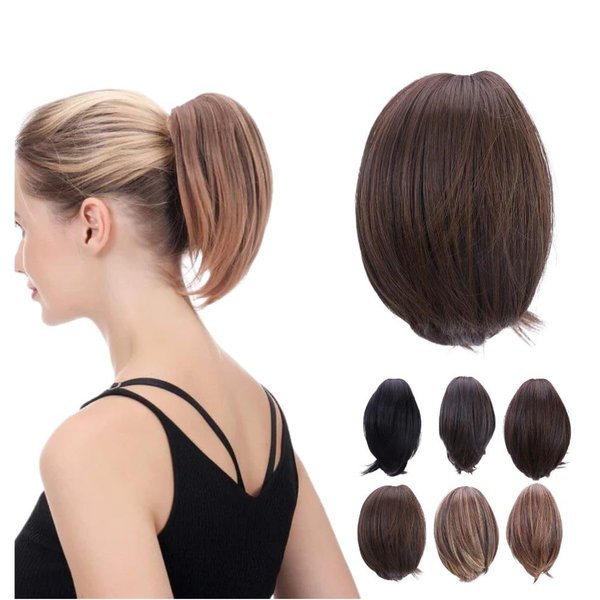 JUVABUN 7" Straight Claw Clip In Ponytail Hair Extensions - Light Brown| Ponytail Extension Human Hair | Hair Extensions for Women & Men | Washable, Realistic And Synthetic | Light Brown