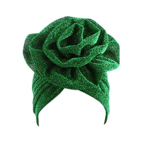 Surkat Shiny Flower Turban Shimmer Chemo Cap Hairwrap Headwear Beanie Hair Scarf Green