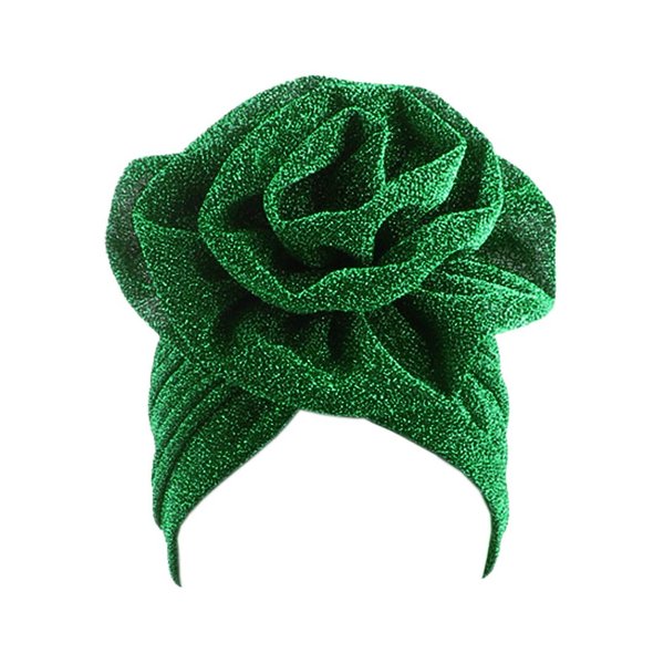 Surkat Shiny Flower Turban Shimmer Chemo Cap Hairwrap Headwear Beanie Hair Scarf Green