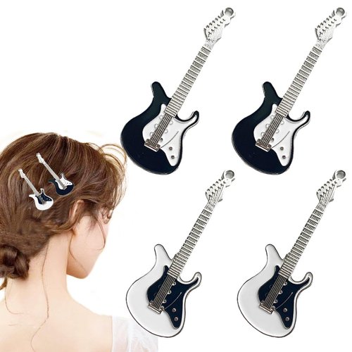 Heogacinlia 4 PCS Metal Guitar Hair Clips Retro Punk Style Novelty Hair Y2k Guitar Hairpin with Punk Clips Novelty Hair Style Making