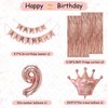 9th Rose Gold Birthday Party Decorations for Girls, Rose Gold Happy Birthday Banner, Fringe Curtains, Heart Foil Balloons, Crown Balloons for Girls' 9th Birthday Decorations