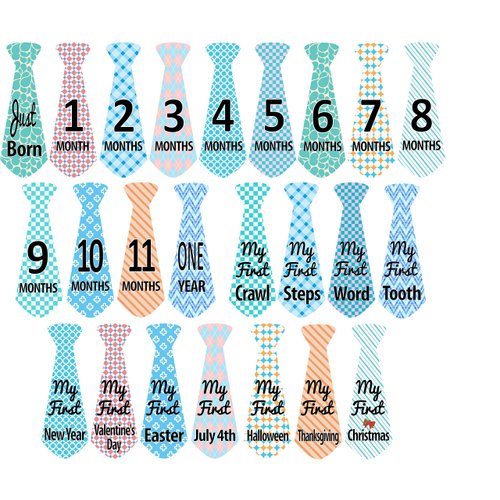 Mesmerico 24 Baby Monthly Holiday Tie Necktie Stickers - Baby Boy First Year Month Age Growth Milestones - Month Stickers for Baby Onesie Belly Stickers - Great Shower Registry Newborn Gifts