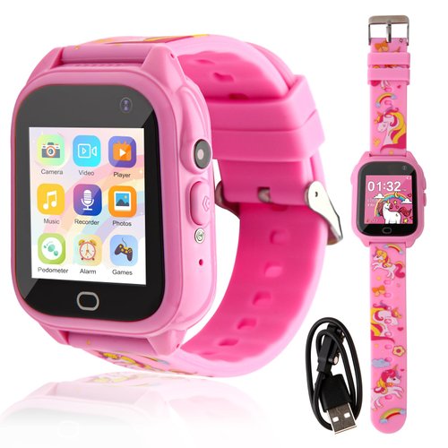 MUSUNFE Kids Smart Watch Gift for Girls Age 4-8, with 26 Puzzle Games HD Touch Screen Camera Music Player Pedometer Alarm Clock Calculator 12/24hr Educational Toys Birthday Gifts for Girls Ages 7-10