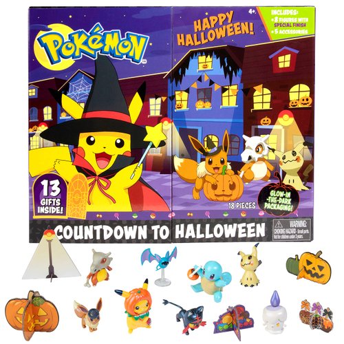 Pokemon 2021 Halloween Advent Countdown Calendar for Kids, 13 Pieces - Includes 10 Toy Character Figures & 3 Accessories - Ages 4+