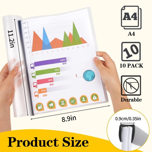 10 Pack Report Covers with Sliding Bar, Clear Report Covers for A4 and Letter Size Paper, Resume Covers Presentation Folders File Document Binder for School Business, 70 Sheet Capacity, Black