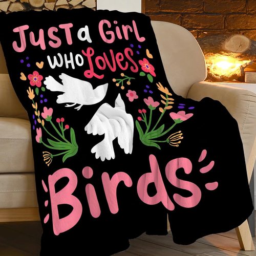 Just A Girl Who Loves Birds Throw Blanket Cute Flower Floral Print Blankets Gifts for Couch Sofa Bed Stuff Decor Soft Cozy Fleece Plush Flannel Bedding for Lover Women Girls Kids Adults 40"x50"