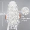 Sabosi Long White Wigs for Women 26 inch Hair Wig, White Wavy Wigs Heat Resistant Synthetic Wig White Halloween Wig