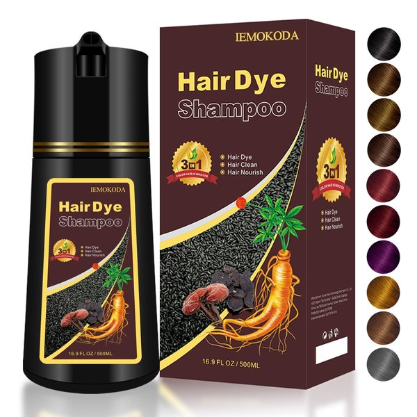 Hair Dye Shampoo 3 In 1, Dark Wine Red Hair Color Treated Shampoo Para Canas, Deep Burgundy 100% Gray Hair Coverage for Women & Men Parent, Lasts 30 Days, Easy To Use, Christmas Gift, 500ml