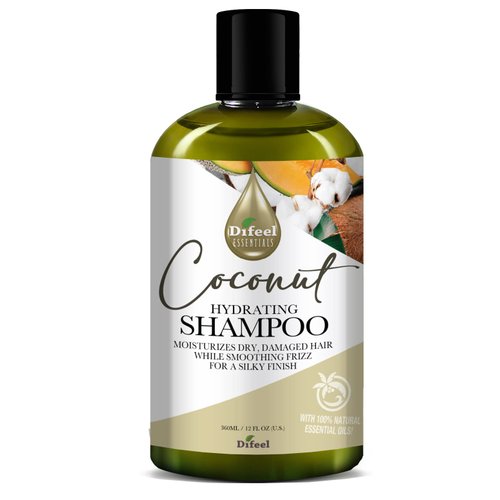 Difeel Essentials Hydrating Coconut Shampoo 12 oz. - Moisturizing Sulfate Free Shampoo made with 100% natural Essential Oils