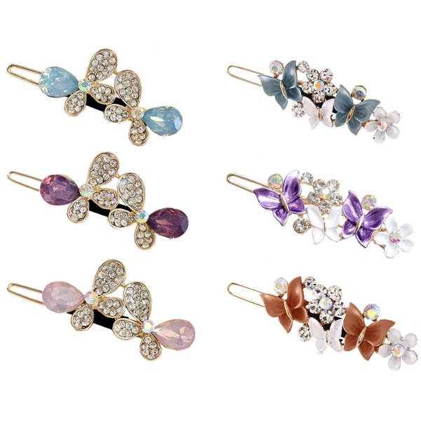 Rhinestone Hair Clips, Little Cute Colorful Crystal Metal Hair Barrettes, Small Butterfly Clamp for Girls Kid, Sparkly Glitter Flower Hairpin, Handmade Hair Accessories, Two Style, 6 Pcs