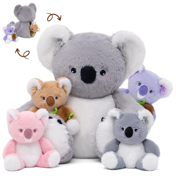 OUOZZZ Koala Stuffed Animals with Babies Inside 12" Koala Plush Toys with 4 Babies Koala - Gift Present Toys for Girls Boys Kids Toddler