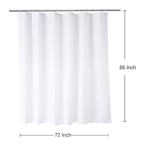 WellColor Short Shower Curtain Liner 72 x 66 Inch, White Water Repellent Weighted Fabric Shower Liner for Bathroom Hotel Spa, Odorless, Washable,66 inch