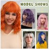 noxozoqm Short Blue Bob Wig with Bangs for Women Wavy Synthetic Wigs with Natural Shoulder Length Curly Heat Resistant Hair for Daily Party Use