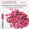 BQAN Sanding Bands for Nail Drills, 100pcs Small Bands 240 Fine Grit Nail File Sanding Bands with Upgrade 3.1mm Mandrel Drill Bits for Acrylic Nails Gel Manicure (Pink)