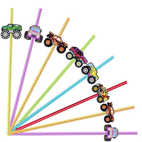 24 Monster Truck Party Favors Car Reusable Straight Straws for Monster Truck Car Birthday Party S...