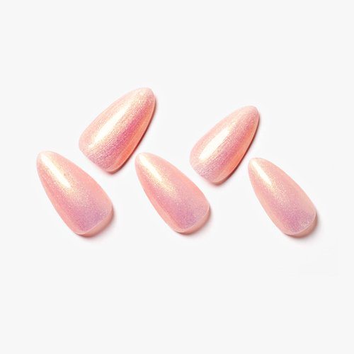 GLAMERMAID Press on Nails Medium Almond - Handmade Gel Nails | Pink Golden Glitter Galaxy Fake Nails Shinny Short Stiletto Shimmer Acrylic False Nail Kits Stick Glue on Nails for Women Party Nails