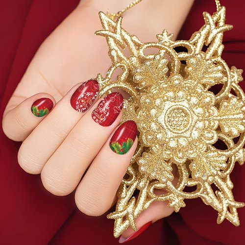 12 Sheets Christmas Nail Wraps Full Stickers Nail Polish Strips, DIY Self-Adhesive Nail Art Decals Santa Claus Xmas Tree Snowflake Pattern with 2 Piece Nail Files for Party Decor (168 Pieces)