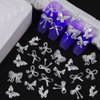 50pcs 3D Metal Bow Nail Charms Random Nail Bows Butterfly Nail Art Charms Silver Nail Charms Alloy Nail Rhinestones Cute Bow Charms for Nails Design Bowknot Butterfly Nail Jewels for Nail Art Supplies