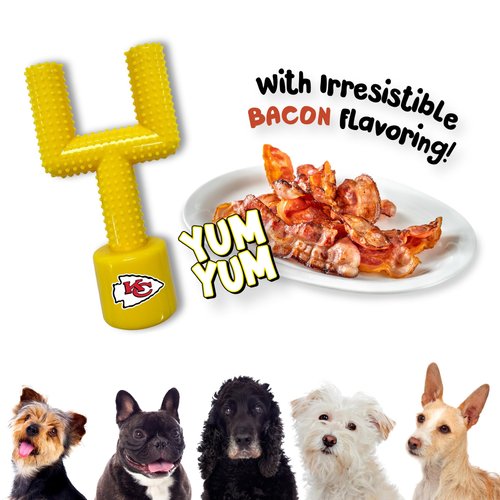 NFL Kansas City Chiefs Mega-Chew Hard Nylon Bacon-Flavored Dog Bone Football Goal Post Chew Toy. Interactive Tasty Fun Dog Chew Toy. Indestructible Strong & Durable Pet Chew Toy. Extra Tough Dog Toys