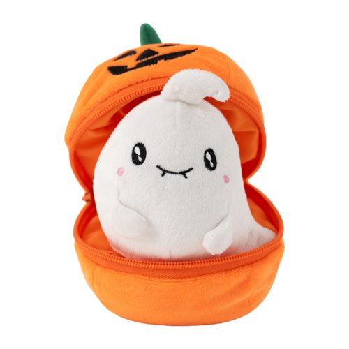 Plushland Halloween Zip-Up Pumpkin Stuffed Animal Plush Toys,Hideaway Spooky Black Cat Bat Ghost Plush Halloween Toy for Festive Decorations & Fun Surprises 6 Inches (Ghost)