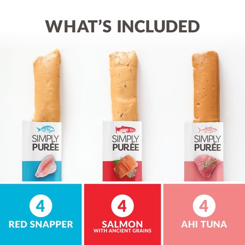 VERSAINSECT ble Cat Treats Exotic Fish Variety Pack 12ct - Ahi Tuna, Wild Pink Salmon, Red Snapper - Puree Bisque