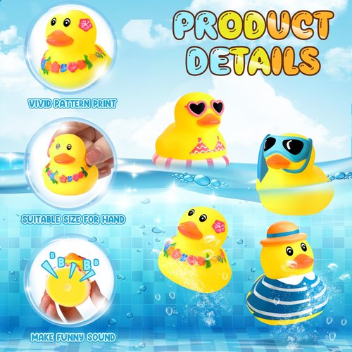 Honoson 48 Pcs Summer Beach Rubber Duckies Bulk Mini Rubber Duck Bath Toys Float Bathtub Ducky Cute Squeaky Rubber Ducky for Classroom Carnival Summer Birthday Baby Shower Party Favor