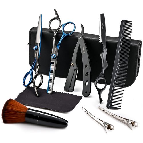 Barber Hair Cutting Scissors Set, Fozirut Professional Haircut Scissors Thinning Shears Straight Edge Razor Barber Accessories Hair Trimming Kit, Hairdresser Tools Haircutting Shears Pro for Men Women